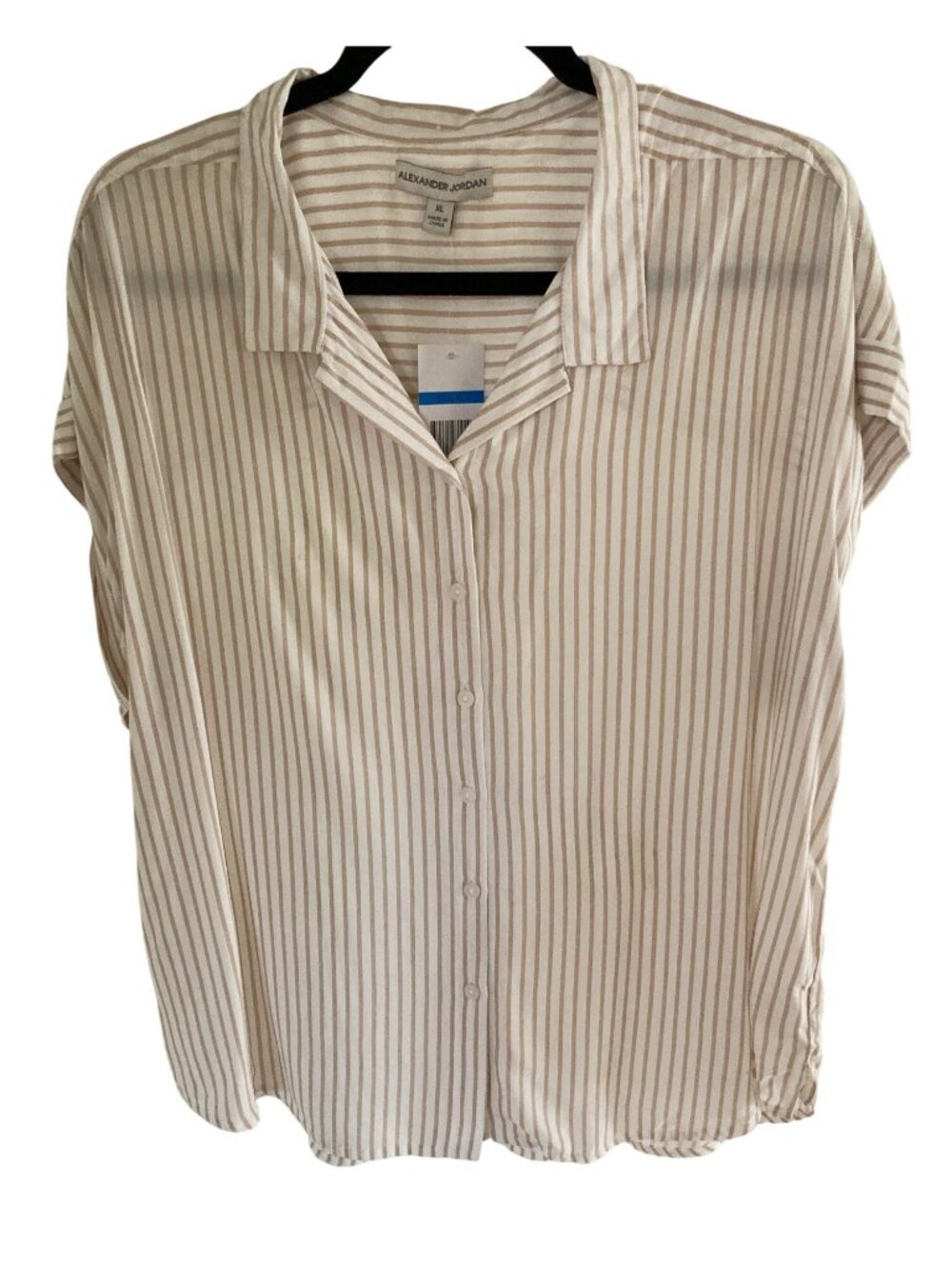 Alexander Jordan Khaki White Stripe Button Down Short Sleeve Shirt XLarge NWT